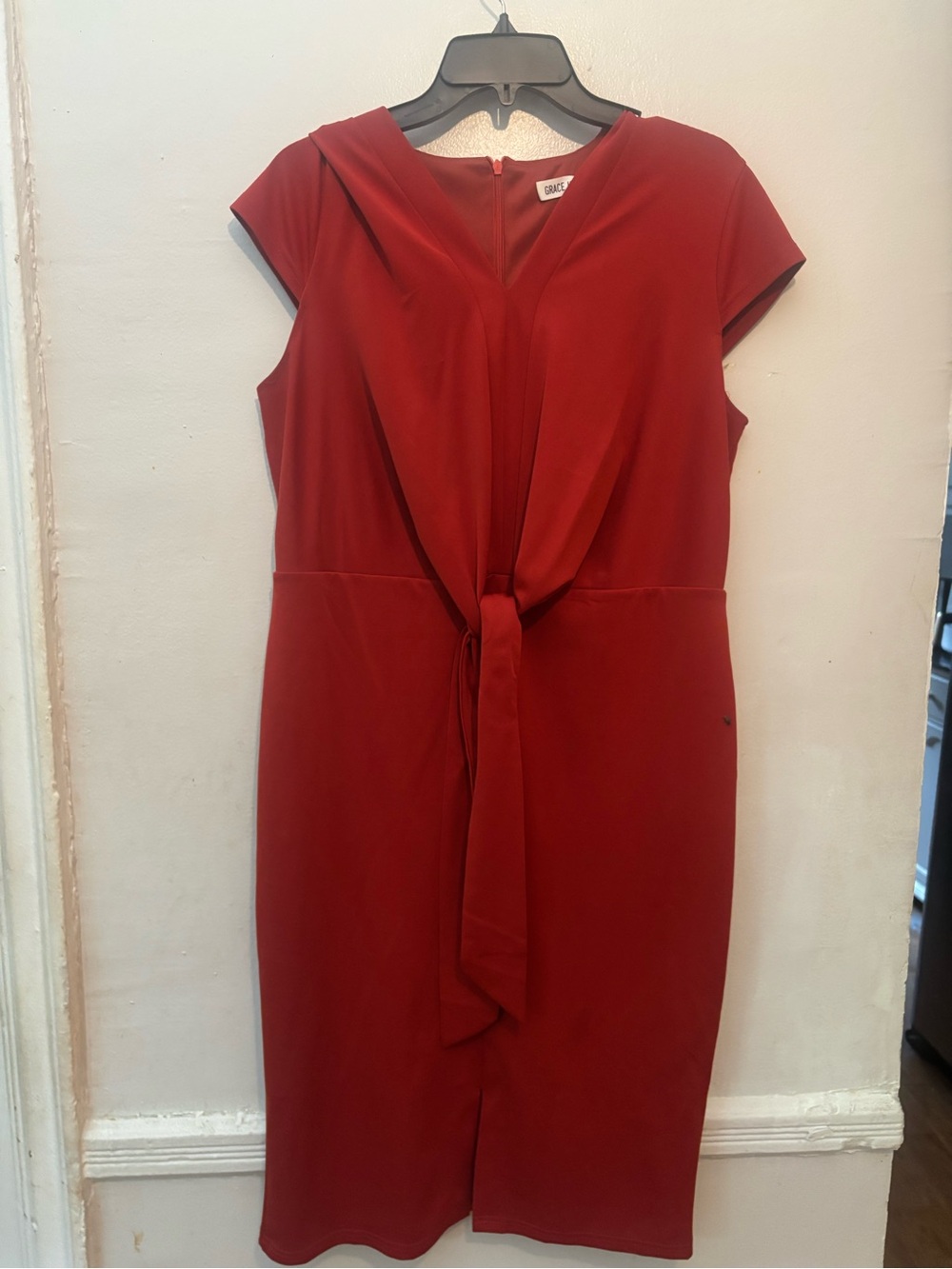Grace Karin Rust Tie-Front Midi Sheath Dress